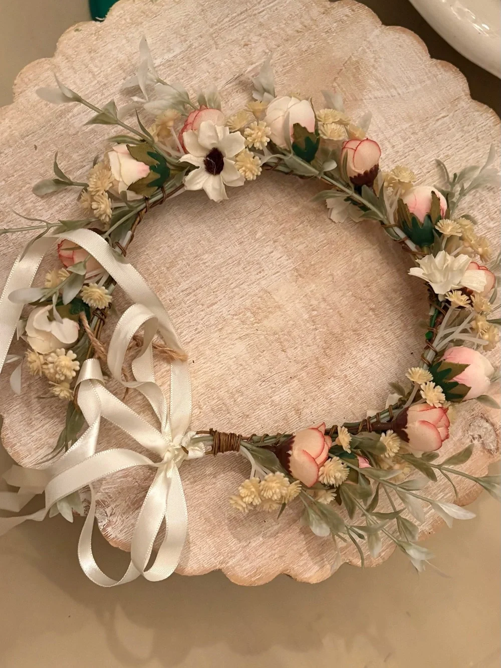 Floral Ribbon Headband - Blush Pink and Cream